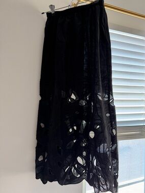 H&M Black Laser-Cut Midi Skirt